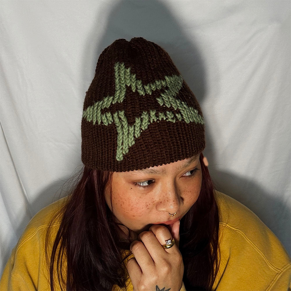 Brown and Green Star Beanie