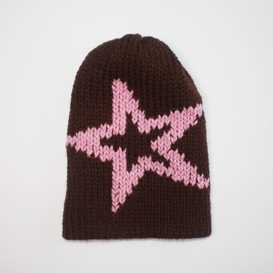 Brown and Pink Star Beanie