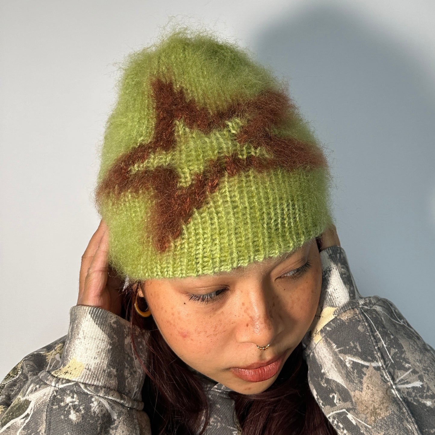 Green and Brown Star Beanie